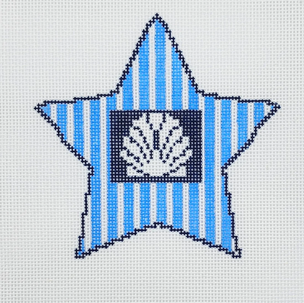 Star with Scallop Shell Ornament - BW16EW Size 4" x 4" on 18 Mesh Emma Walls