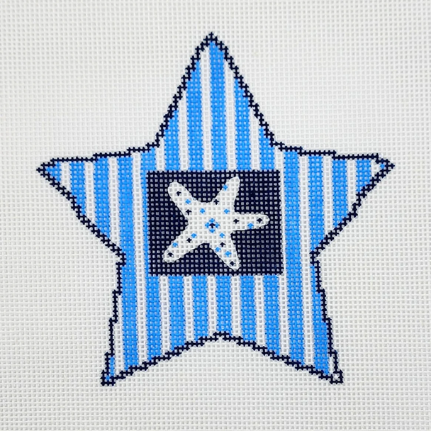 Star with Starfish Shell Ornament - BW17EW Size 4" x 4" on 18 Mesh Emma Walls