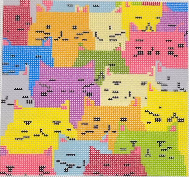 OKS 07A - Cats Design Size 7" Square on 13 Mesh OKS Designs!