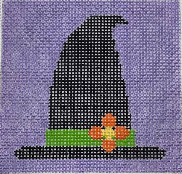 Coaster Witch Hat - DC 13B  4" Square on 18 Mesh Blue Waters Needlepoint