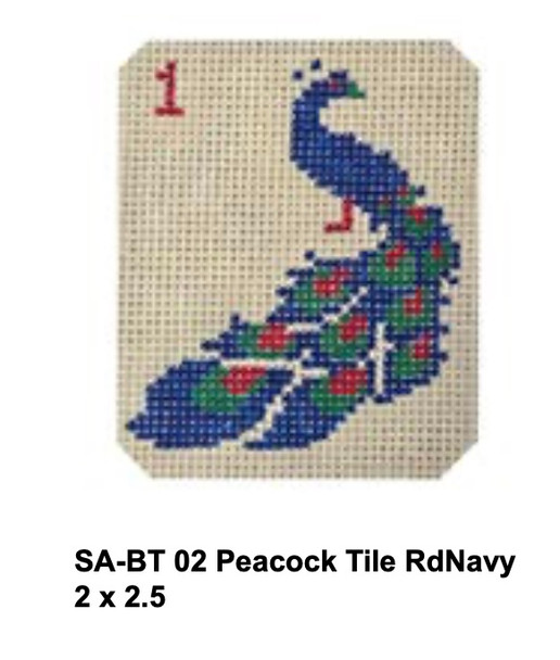 SA-BT 02 Peacock Tile Rd/Navy 2 x 2.5 Starke Art Designs