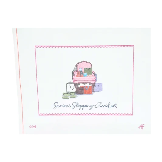 Serious Shopping Accident 18 Mesh Needlepoint Canvas 14 Mesh Anne Fisher Needlepoint, llc