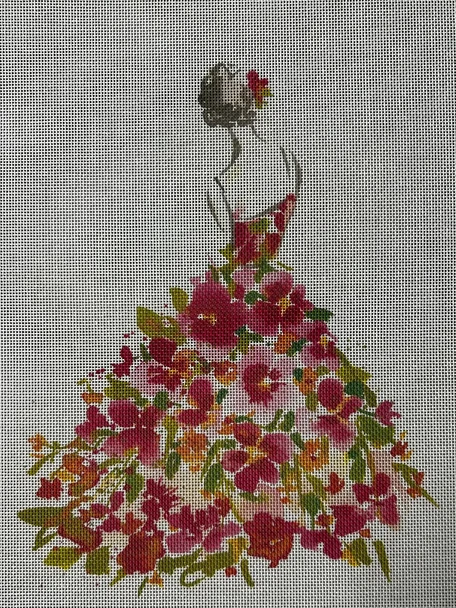 ECT876D (ECT829A) Lady w/Multi Flowers 10x9, 18 Mesh Ellen Crimi-Trent