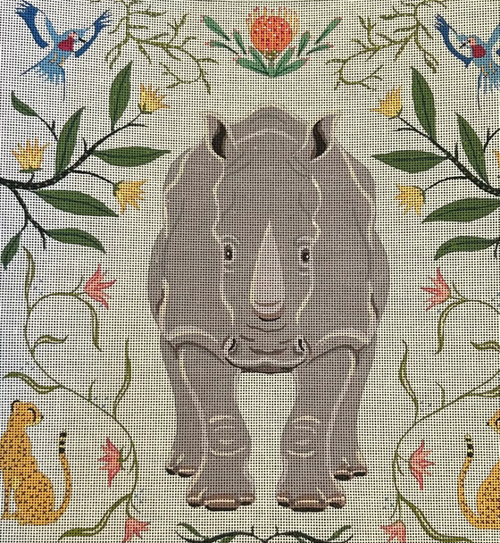 AT123 Rhino with Botanicals 12x12 18 Mesh Anne Thomsen