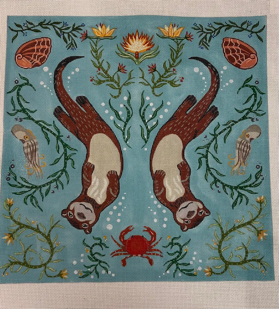 AT114 Otters with Botanicals Bk 12x12 18 Mesh Anne Thomsen
