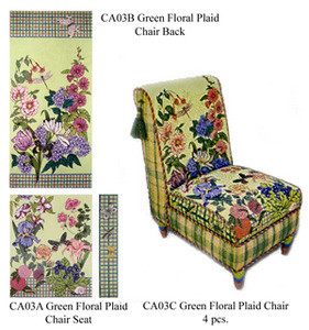 CHAIR  (Adult) CA03A Floral & Plaid Green Seat canvas only 22.5 x 17.5, 13G Trubey Designs