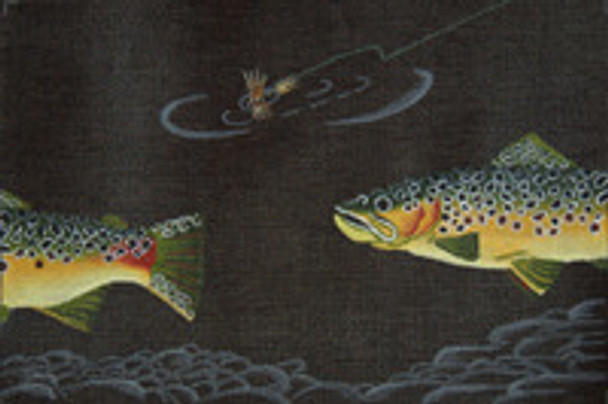 ED-1261 Brown trout & Dry Fly 8 x 12, 13 g (black canvas) Dede's Needleworks