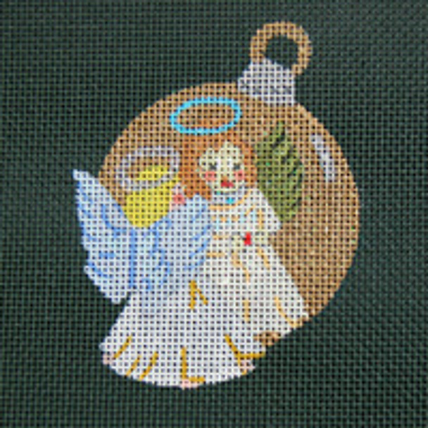 ED-973E Dede's Needleworks Reflections in Shimmering Globe  Angel 3½ x 3½, 18g, on Forest Green Canvas