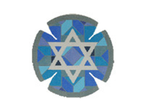 JT025A Two A T Design YARMULKE Size 7.5 diameter 18G Center Star Blue