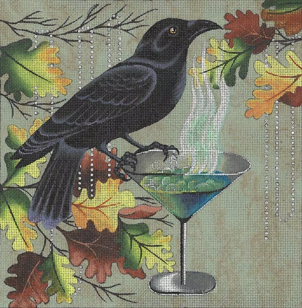 5152 Leigh Designs Night Cap 10" x 10" on 18 Mesh Vintage Sage Old Crow Canvas Only Inquire If Stitch Guide Is Available