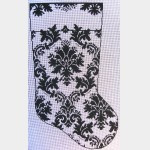 Wg12546 Teri's Green on green Damask 13 1/2 X 7   18 ct Whimsy And Grace CHRISTMAS STOCKING 