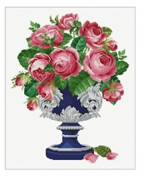 EMS047A Ellen Maurer-Stroh Roses In Blue & Silver Cup