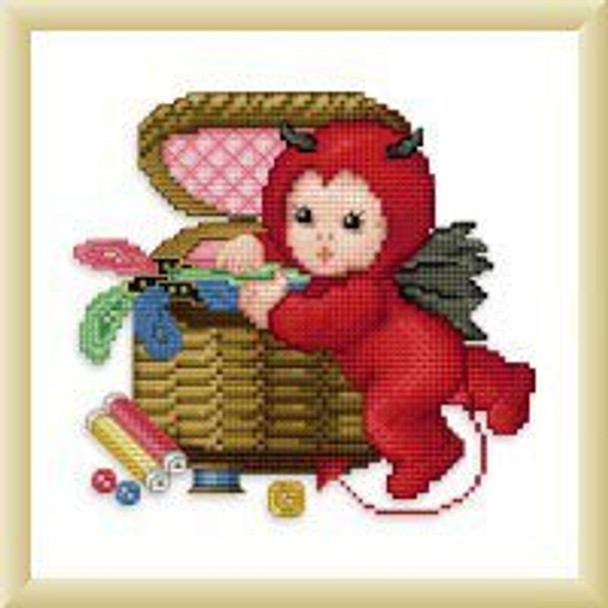 EMD005 Ellen Maurer-Stroh Little Stitch Devil with Sewbasket