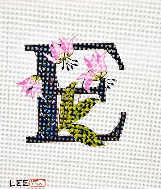 AO1035 Letter E-Erythronium - 7"x7" - 16 Mesh Lee's Needle Arts