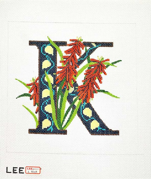 AO1041 Lee's Needle Arts Letter K-Kniphofia - 7"x7" -16 Mesh