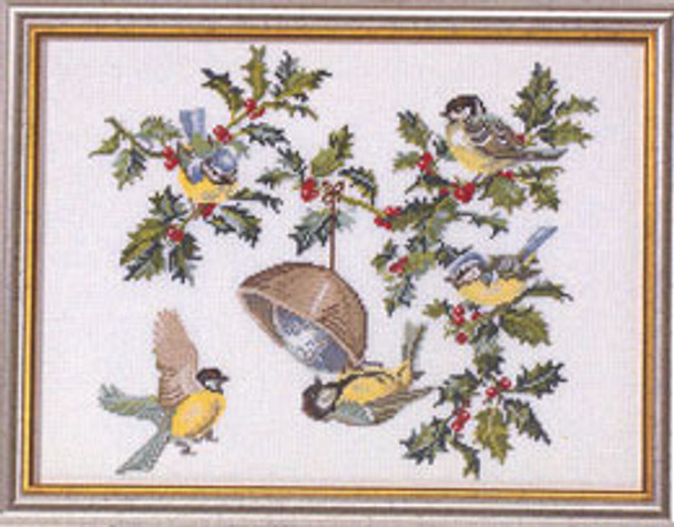 7712451 Eva Rosenstand Kit Birds & Holly 16" x 12"; Linen ; 30ct