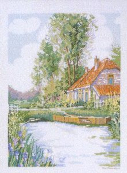 7714469 Eva Rosenstand Kit Cottage On The River 16" x 20"; Linen; 26ct