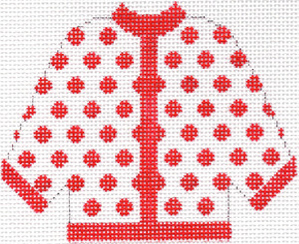 SN45 Red Polka Dot Cardigan Ornament 5.5 x 4.5 13 Count Silver Needle Designs