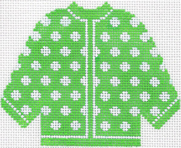 SN73 Lime Green w/ White Polka Dots Cardigan Ornament 5.5 x 4.5 13 Count Silver Needle Designs 