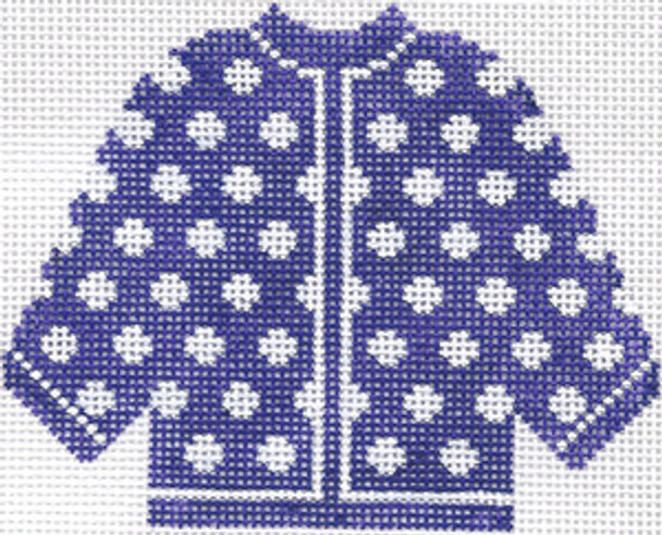 Shirt Purple w/ White Polka Dots Cardigan 78 5.5 x 4.5 13 Count Silver Needle Designs