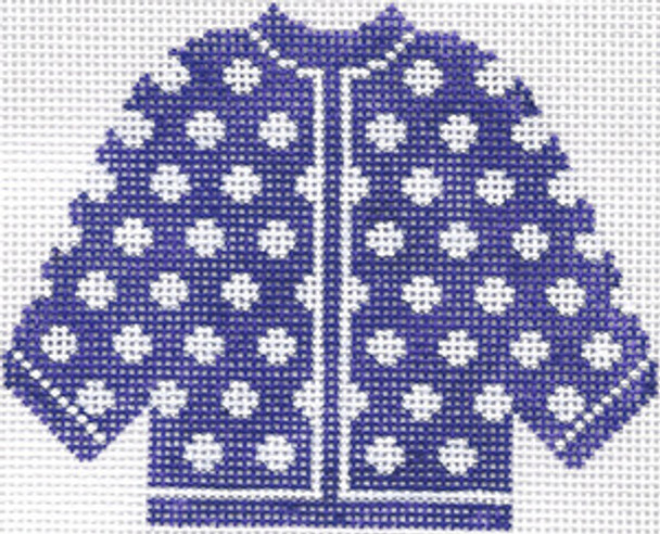 SN78 Purple w/ White Polka Dots Cardigan 5.5 x 4.5 13 Count Silver Needle Designs