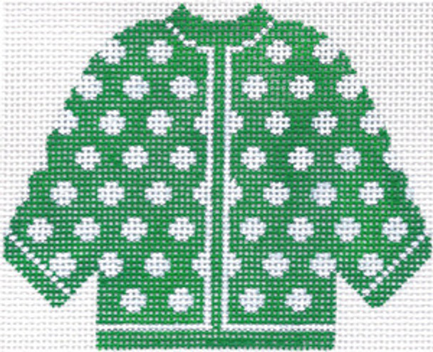 SN74 Green w/ White Polka Dots Cardigan Ornament 5.5 x 4.5 13 Count Silver Needle Designs 