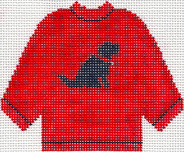 Shirt Red Sweater with Black Lab 80 5.5 x 4.5 13 Count Silver Needle Designs