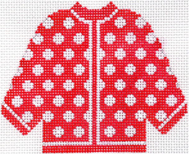 SN69 Red w/ White Polka Dots Cardigan Ornament 5.5 x 4.5 13 Count Silver Needle Designs