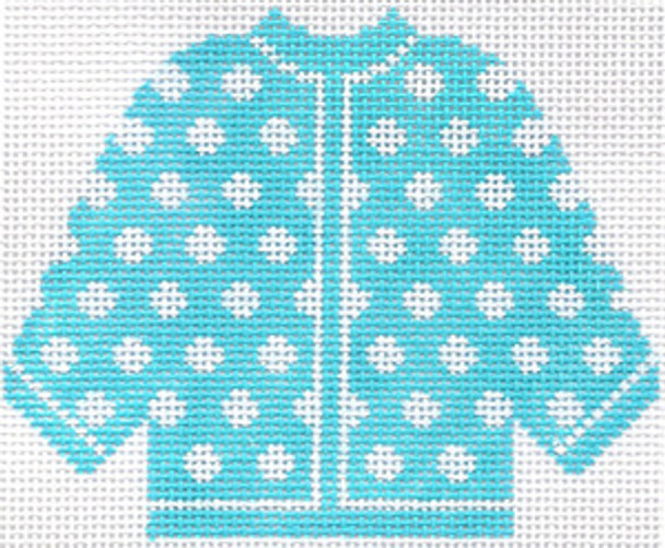 SN75 Sky Blue w/ White Polka Dots Cardigan Ornament 5.5 x 4.5 13 Count Silver Needle Designs 