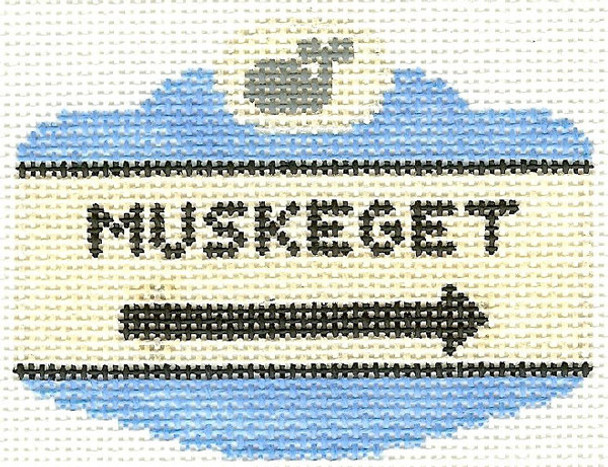 SN525 Muskeget Sign Ornament 2.5 x 3.5 18 Count Silver Needle Designs