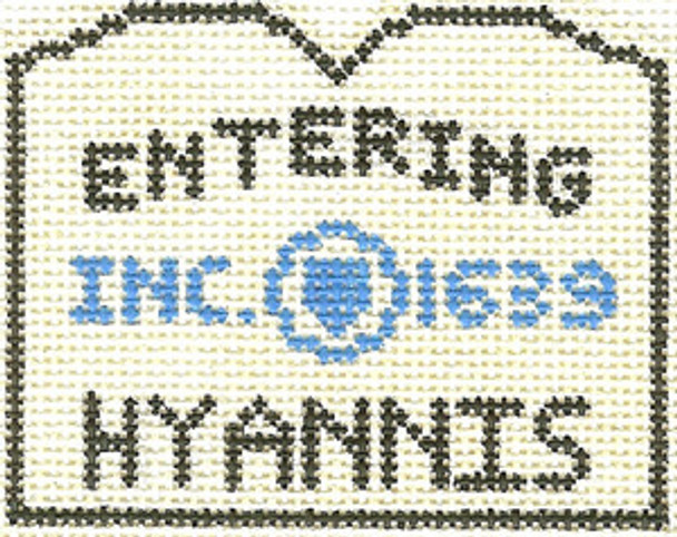 SN579 Hyannis Sign Ornament 2.5 x 3 18 Count Silver Needle Designs