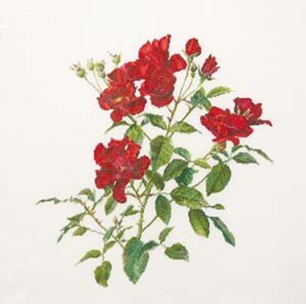 GOK411 Thea Gouverneur Kit Red Roses 17" x 17"; Linen; 36ct