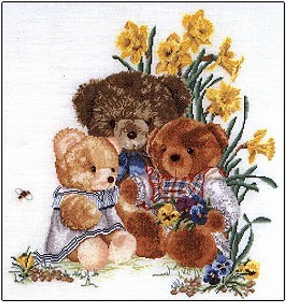 GOK2048 Thea Gouverneur Kit Teddy Bears & Flowers 16" x 18"; Linen; 30ct