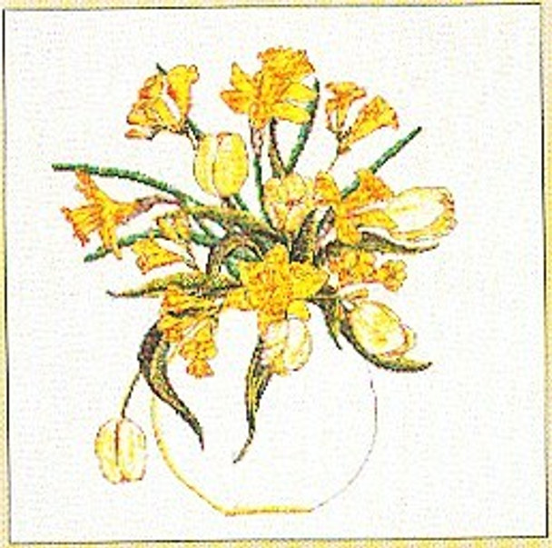 GOK1063 Thea Gouverneur Kit Daffodil Bouquet 15" x 15-1/2"; Linen; 30ct