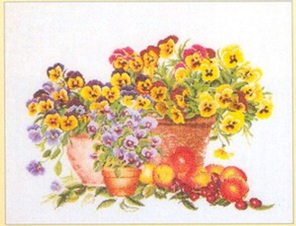 GOK2083 Thea Gouverneur Kit Pansies, Pansies, Pansies 20" x 16"; Linen; 30ct