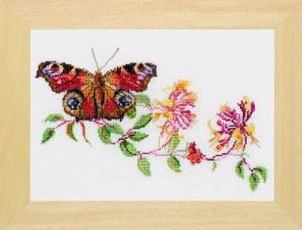 GOK439 Thea Gouverneur Kit Butterfly on Floral Branch 11.5" x 7"; Linen; 36ct
