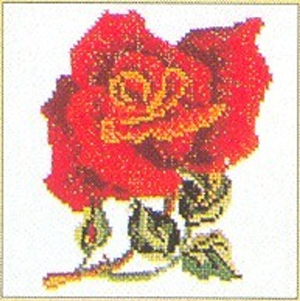 GOK817 Thea Gouverneur Kit Single Red Rose 819 5" x 5"; Linen; 30ct