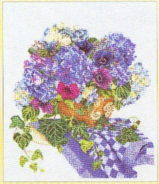 GOK3025 Thea Gouverneur Kit Blue Floral Arrangement 14-1/2" x 16-1/2"; Linen; 30ct