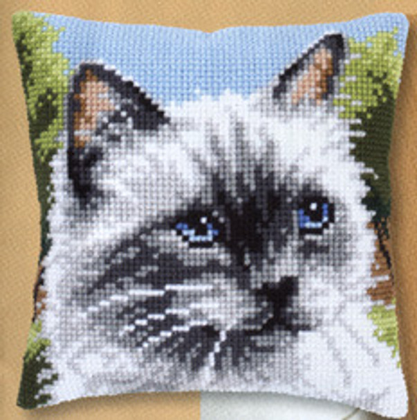 PNV146067 Vervaco Kit Siamese Cat 16" x 16"; Canvas; 18ct