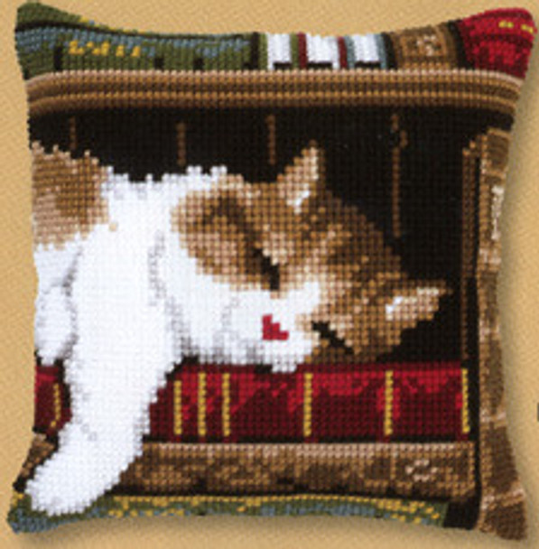 PNV146409 Vervaco Kit Cat Sleeping on Bookshelf 16" x 16"; Canvas; 18ct