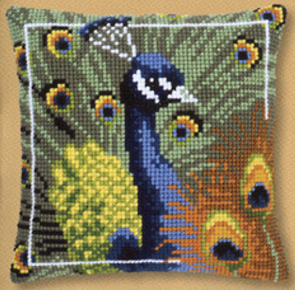 PNV145700 Vervaco Kit Proud Peacock 16" x 16"; Canvas; 18ct