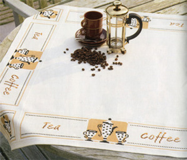 PNV21725 Vervaco Kit Tea and Coffee Tablecloth 32" x 32"; Cotton; 10ct