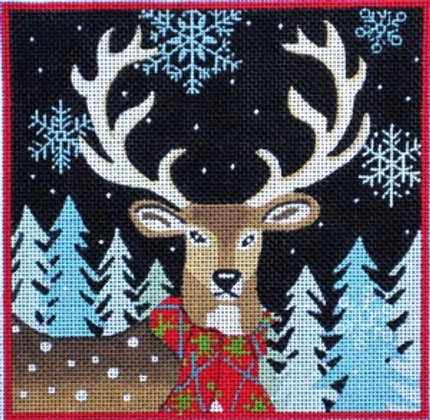 Maggie & Co. M-1600 Deer  Red Scarf © Jennifer Brinley/Ruth Levison Designs 6 x 6 18M