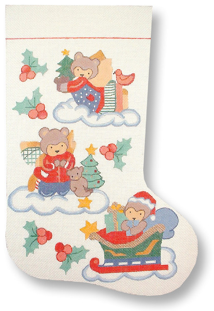 R-C1002 Christmas Stocking Floating Bears 13 Mesh 17.5 Needlepoint Boutique Designs 