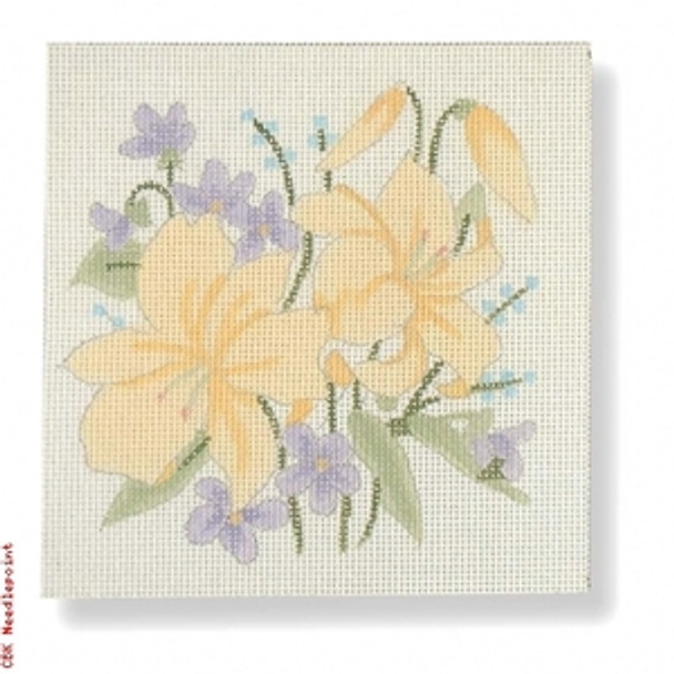 R-PC1006L Lilies & Violets 13 Mesh 9" x 9" Needlepoint Boutique Designs 