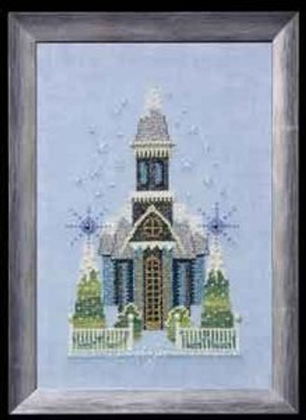 NC158 Nora Corbett Little Snowy Blue Church Approximate design size 5" w x 6.8" h