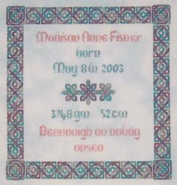 JM-001 DD Designs Celtic Birth Sampler With Silk Pack 