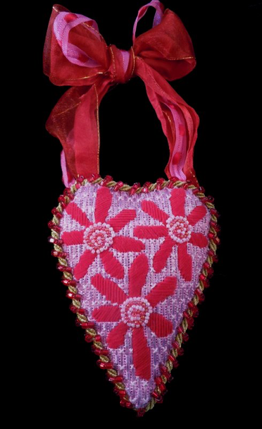 F3600 Hanging Heart  3 1/2 x 4 1/2" 18 count Fiori Designs Shown Finished