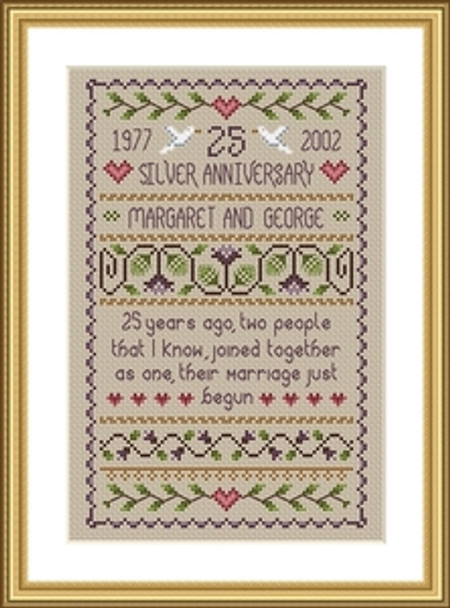 LilDD02 Silver Anniversary Sampler Stitch Count: 83 x 133 Little Dove Designs