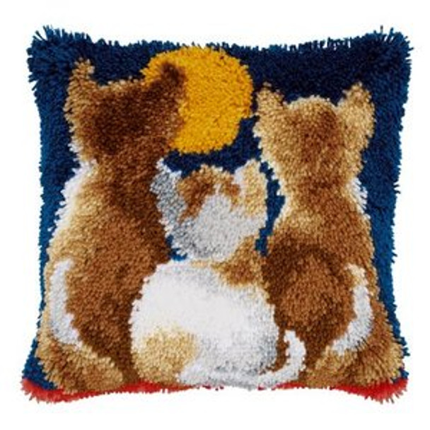 PNV21651 Vervaco Latch Hook Kit Cats at Night Pillow 16" x 16"; Canvas; 18ct